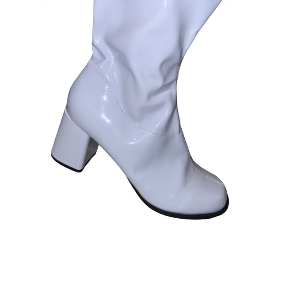 ELLIE white Patent tall 3in block heel GO GO  BOOTS WOMEN’S size XL 10 11 - Picture 8 of 14